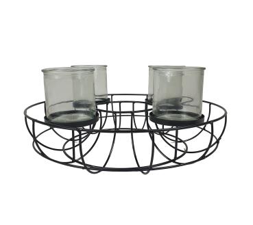 Preview: Adventskranz Metall schwarz  mit Gläsern Ø 35cm